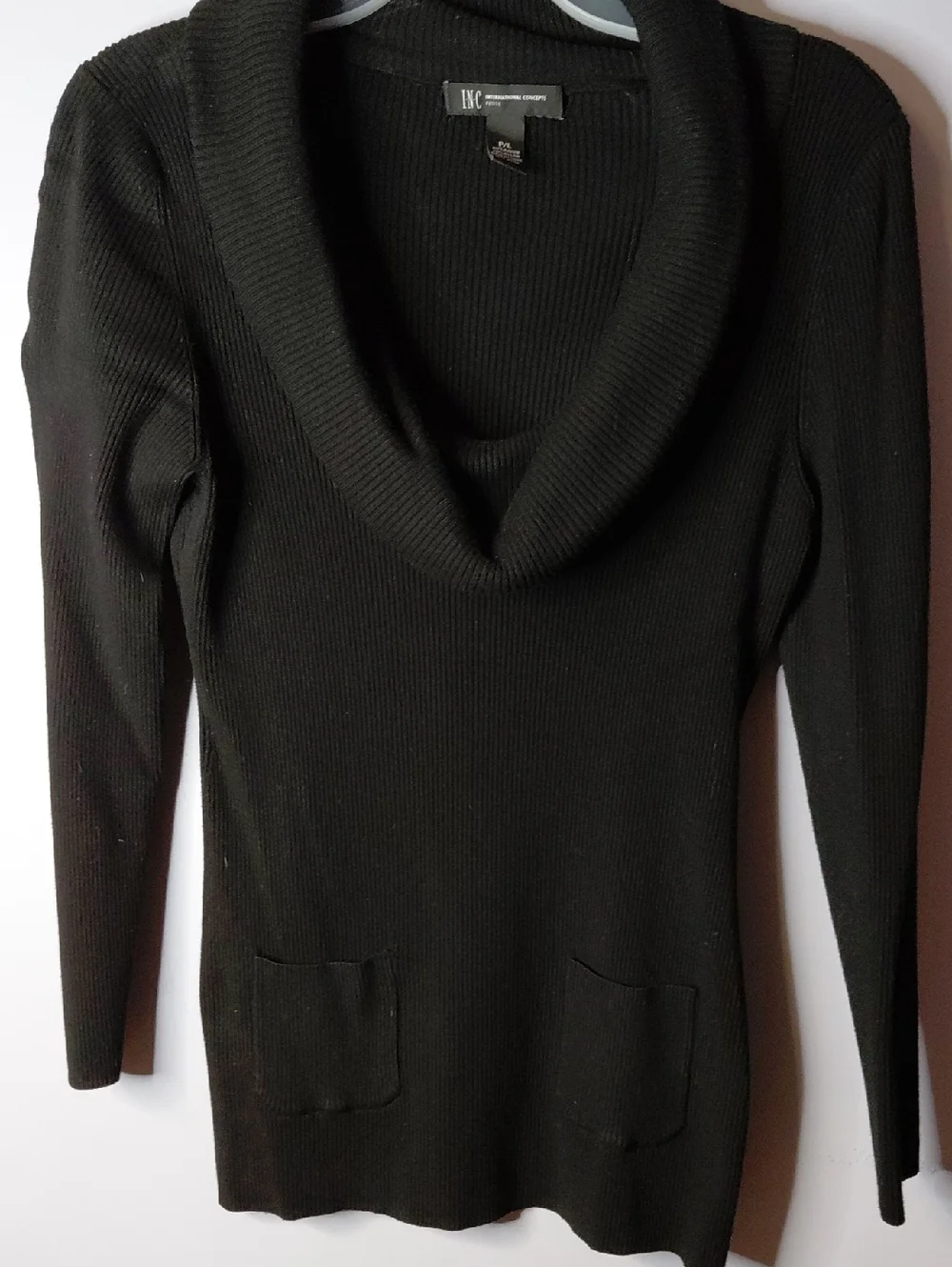 MUST BUNDLE INC International Concepts Black Ribbed Cowlneck Sweater - Picture 1 of 4